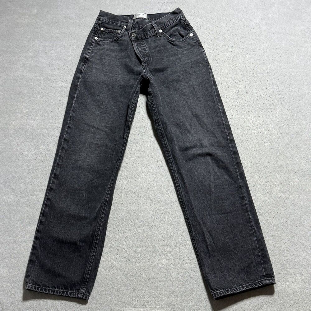 Agolde Jeans Women’s Size 23 Black Criss Cross Dark Wash Cotton Denim USA